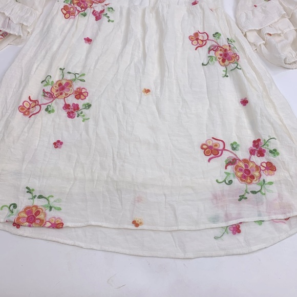 Anthropologie Fig and Flower embroidered Ruffled Sleeve Dress Small Creme Pink - Picture 7 of 14